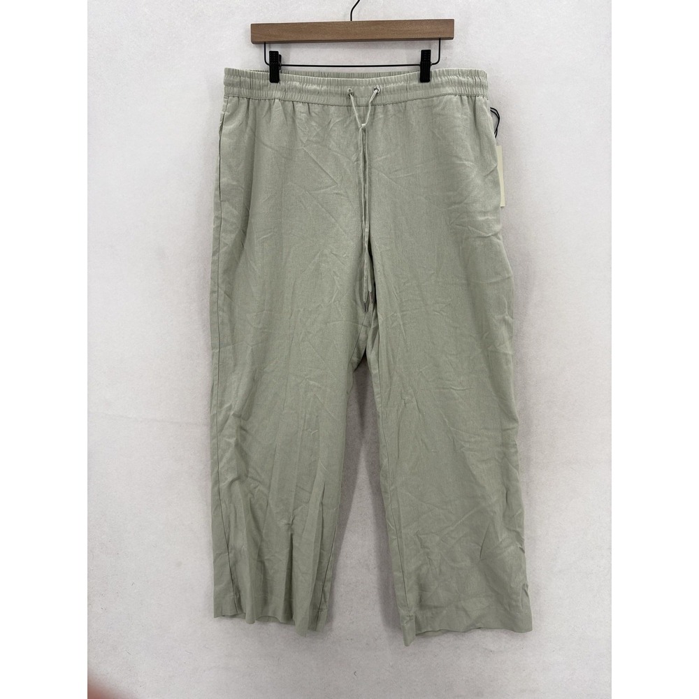 Rachel Zoe Pants Womens XL Green Linen Blend Wide Leg Drawstring Lounge Casual